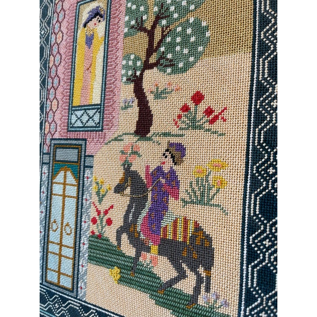 Early 20th Century Asian Romance Needle Point Wall Art Framed Excelent detail Set in a GoldGilt frame