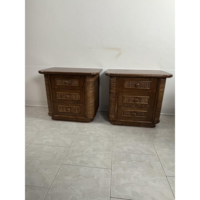 Wood and Rattan Bedside Tables, Italy, 1970s, Set of 2 For Sale - Image 12 of 15