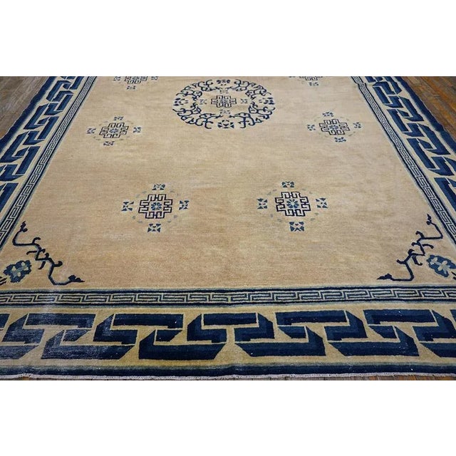 Ivory Sublime Rose Color With Peculiar Geometric Desing Antique Chinese Peking Rug For Sale - Image 8 of 14