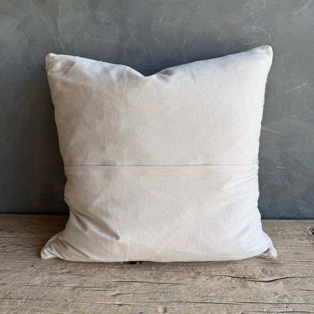 Antique White Vintage Turkish Hemp Rug Pillow 22" X 22" With Down Insert For Sale - Image 8 of 8