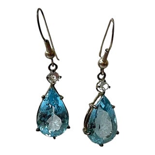 Blue Gem and Sterling Silver Earrings For Sale