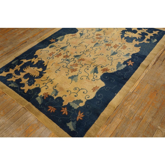 Early 20th Century Chinese Peking Rug ( 4' x 5'10" - 122 x 178 ) Antique Peking Chinese Floral Beige 1925 Rug, Circa Date:...