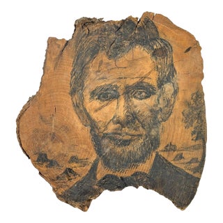 Rare 19th-Century Folk Art Abraham Lincoln Portrait on Old-Growth Wood Slab With Klondike Gold Rush Ephemera For Sale