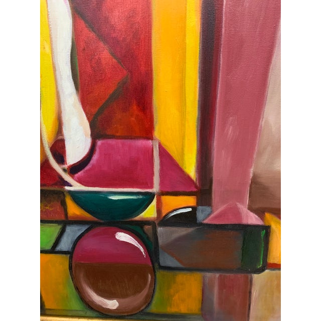 Framed Geometric Painting. Signed B. Roschlan in Left-Hand Corner.