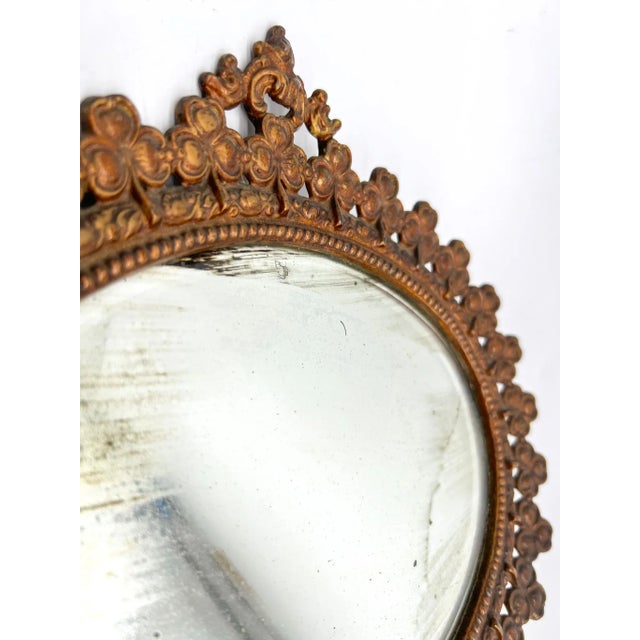 Antique Victorian Gilt Metal Table Mirror – Clover & Floral Frame – Rococo Revival / English Cottage For Sale - Image 15 of 16