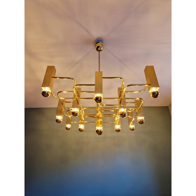 Large Geometric Brass Chandelier by Gaetano Sciolari for Boulanger, 1970s For Sale - Image 14 of 18