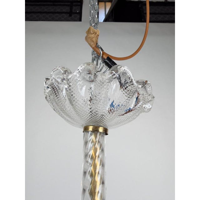 Metal Italian Art Deco Murano Glass and Brass Pendant Light, 1930s For Sale - Image 7 of 18