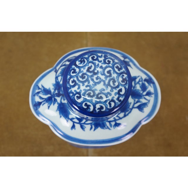 Chinese Chinoiserie Blue & White Pagoda Mountain Landscape Tea Caddy 11" For Sale - Image 12 of 16