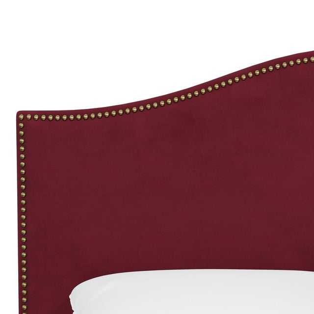 Twin Camelback Bed in Velvet Berry with Brass Nails For Sale - Image 4 of 6