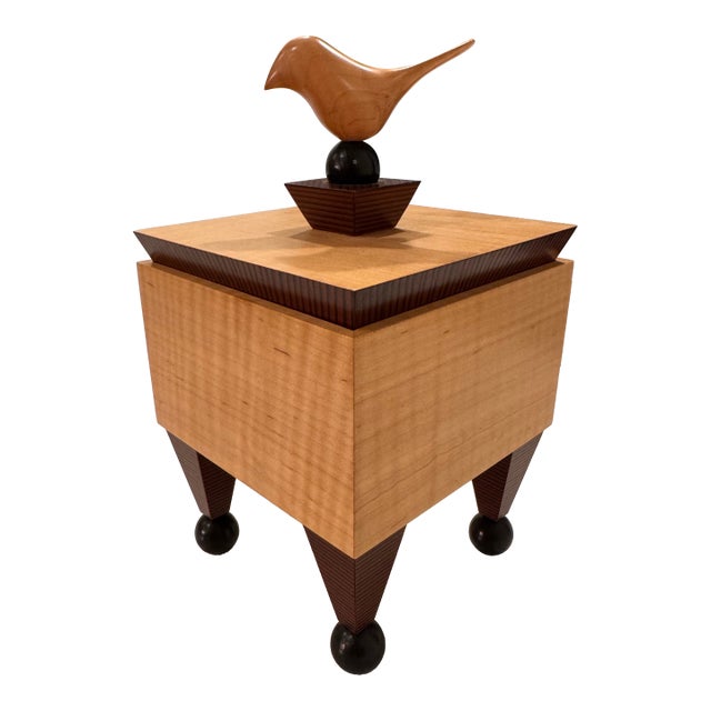 David Koleshis Handcrafted Bird on Wood Box For Sale