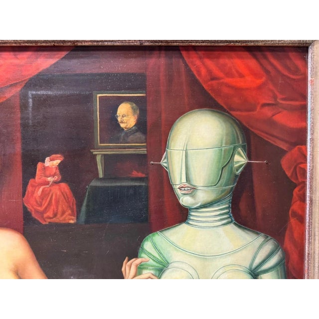 Surrealist Artist, Nude, Figurative Composition, Oil Painting on Wood For Sale - Image 9 of 13