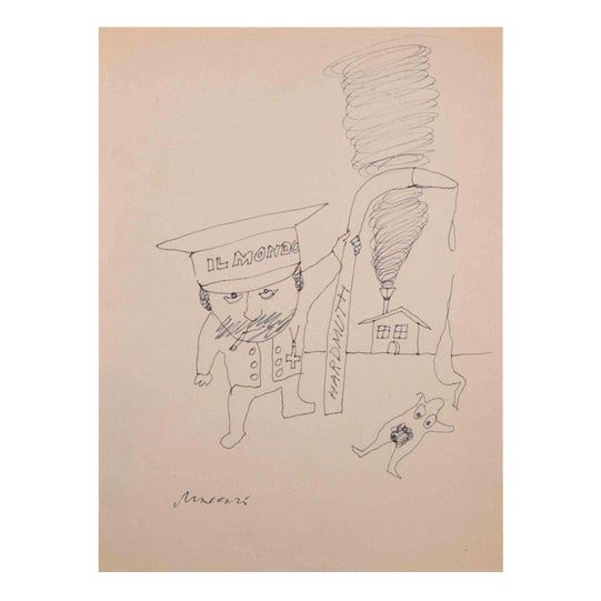 Mino Maccari, Il Mondo, Nude, Pen Drawing, 1960s For Sale