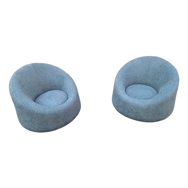 Set of Vintage Tub Chairs in Light Blue Bouclé Fabric, 2000s For Sale