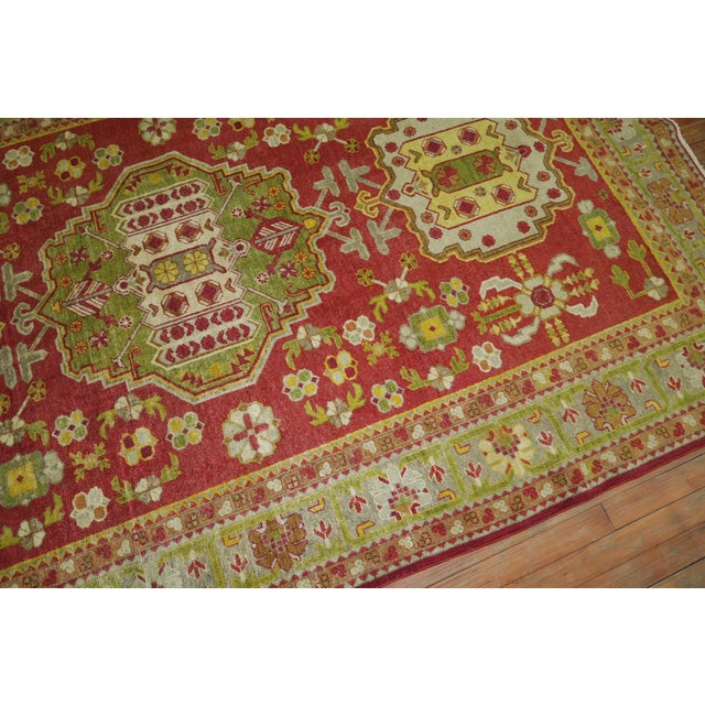 Khotan Bright Red Green Yellow Antique 20th Century Wool Handmade Oriental Rug For Sale - Image 4 of 6