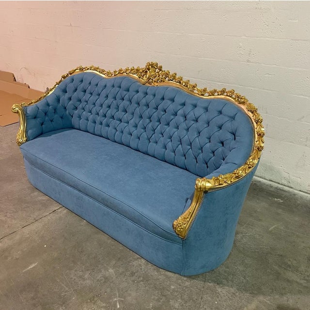 French Baroque Style Light Blue Velvet Tufted Sofa Chairish