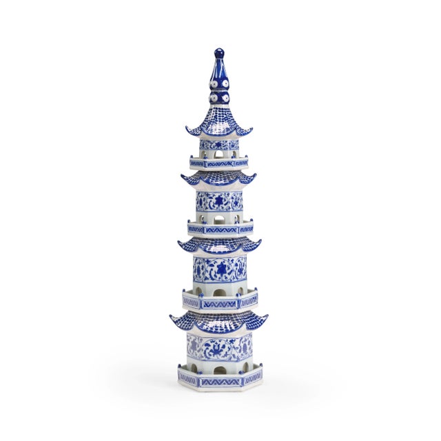 Contemporary Ceramic Blue & White Pagoda For Sale - Image 3 of 3