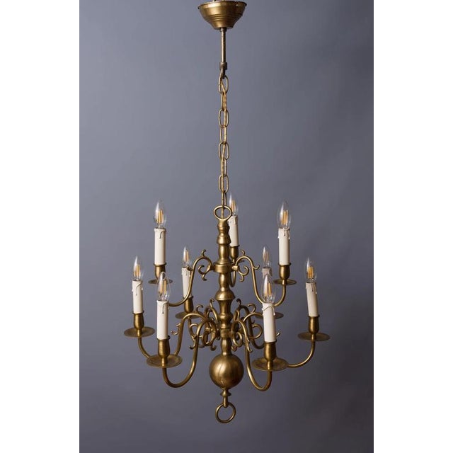Dutch Brass 9-Arm Chandelier For Sale - Image 3 of 9