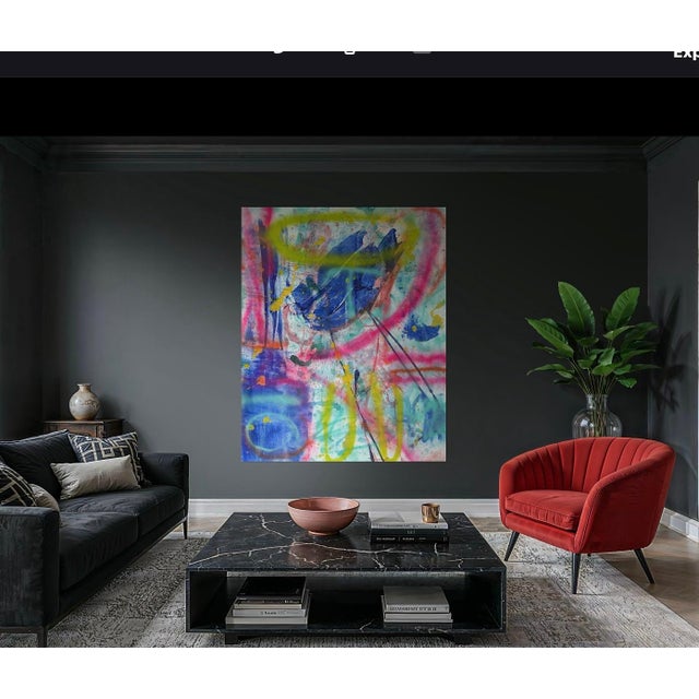 Original Abstract Painting on about 72” by .16” by 58" Un-Stretched Canvas. Artist signed on the back side with S....