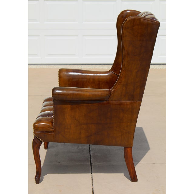 Vintage Tufted Faux Leather Wingback Armchair – Chesterfield Library Chair For Sale - Image 4 of 18
