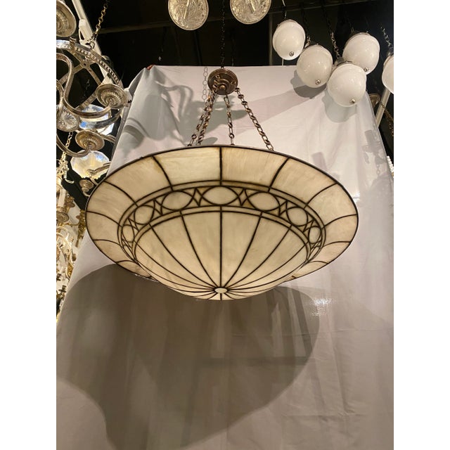 Metal 1920s Leaded Glass Light Fixture For Sale - Image 7 of 9
