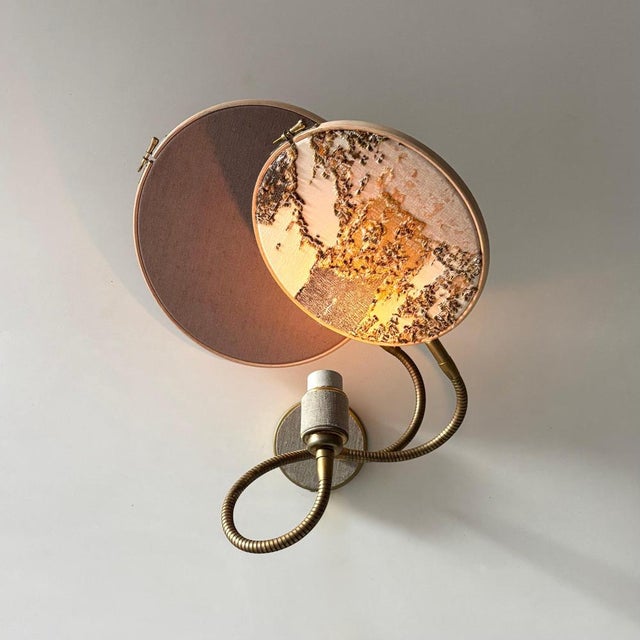 No. 33 wall lamp, 2 circles, by sander bottinga dimensions: d 25 cm x w 38 cm x h 40 cm materials: brass, wood, stone...