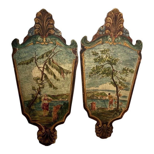 Pair of Louis XV Style Giltwood Wall Panels With Pastoral Landscape Tapestry Insets, Continental, Circa 1890-1910 For Sale