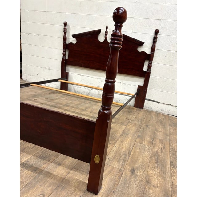 Traditional Vintage Convertible Queen or Full Colonial Four Poster Pediment Cannonball Bed For Sale - Image 3 of 10