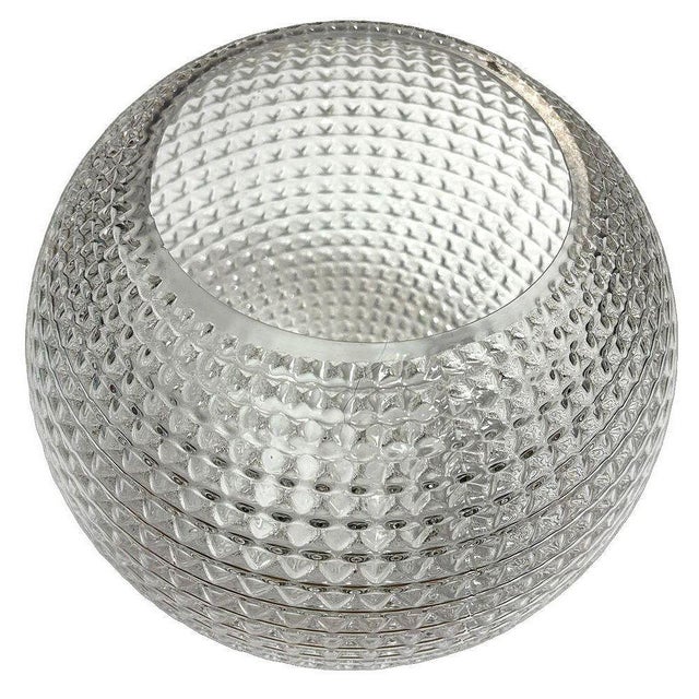 Mid Century Diamond Pattern Studded Spherical Glass Plant Vase For Sale - Image 4 of 5