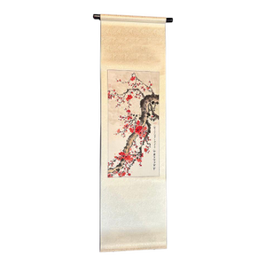 Vintage Chinese Scroll Painting Cherry Blossoms