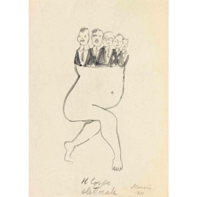 Modern Mino Maccari, Nude, The Electorate, 1952, Marker on Paper For Sale - Image 3 of 3