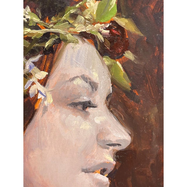 Nymph V by Jane Radstrom | Oil Painting of a woman with a flower crown in profile. For Sale - Image 4 of 5