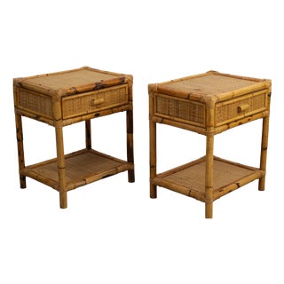 Mid-Century Bamboo, Wicker and Rattan Nightstands, Italy, 1970s, Set of 2 For Sale