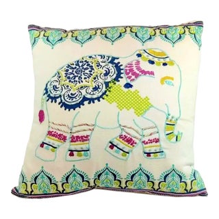 Embroidered Bohemian Elephant Pillow For Sale