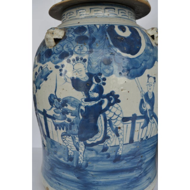 Vintage Chinoiserie White & Blue Children & Qulin Ginger Jar - a Pair For Sale In Houston - Image 6 of 9