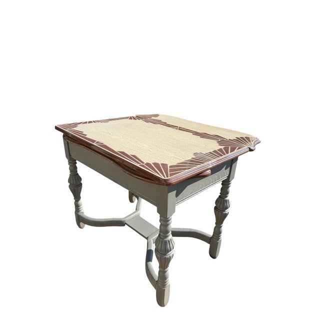 Art Deco Vintage Art Deco Porcelain Enamel Drop Leaf Kitchen Table With Drawer For Sale - Image 3 of 9