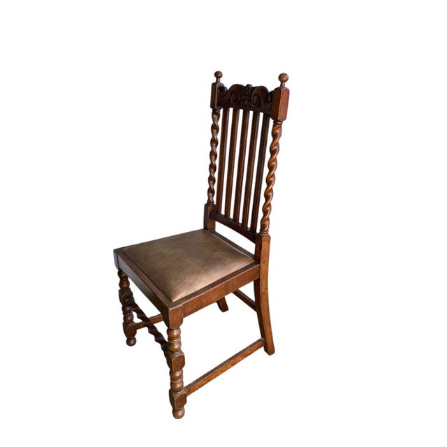 Antique Barley Twist Dining Chairs in Oak, 1900, Set of 2 For Sale - Image 3 of 11