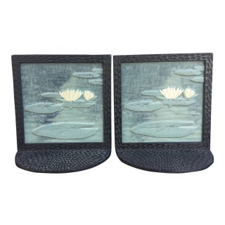 Roseville Style Art Craft Style Porcelain and Metal Bookends - a Pair For Sale