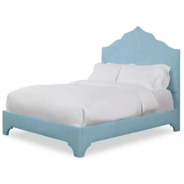 Modern Clementine California King Bedframe, Mosaic Blue Linen For Sale - Image 3 of 4