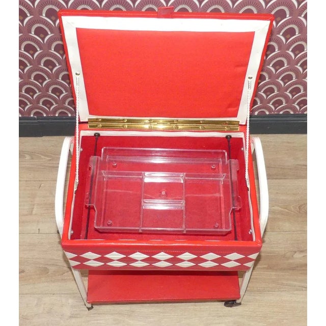 Wood Sewing Box on Wheels, 1970s For Sale - Image 7 of 13