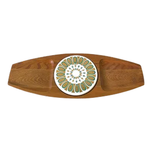 Vintage Fred Press Serving Tray With Trivet - Hand Carved Sere Wood, Japan