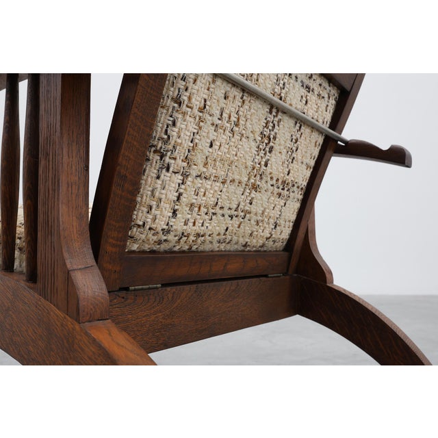 Arts & Craft Oak Armchair with Spindle Sides and Tweed Upholstery, Belgium, 1920s For Sale - Image 18 of 18