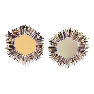Pair of 1970s Sunburst Mirrors Encrusted With Spikes Seashell For Sale