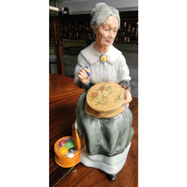 Royal Doulton English "Embroidering" Fine Porcelain Figurine For Sale In Los Angeles - Image 6 of 13