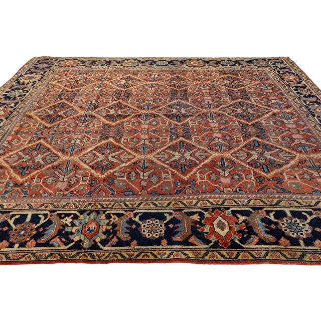 10x12 Antique Handmade Persian Mahal Rug - Large Scale Red & Blue Wool Carpet For Sale In New York - Image 6 of 10