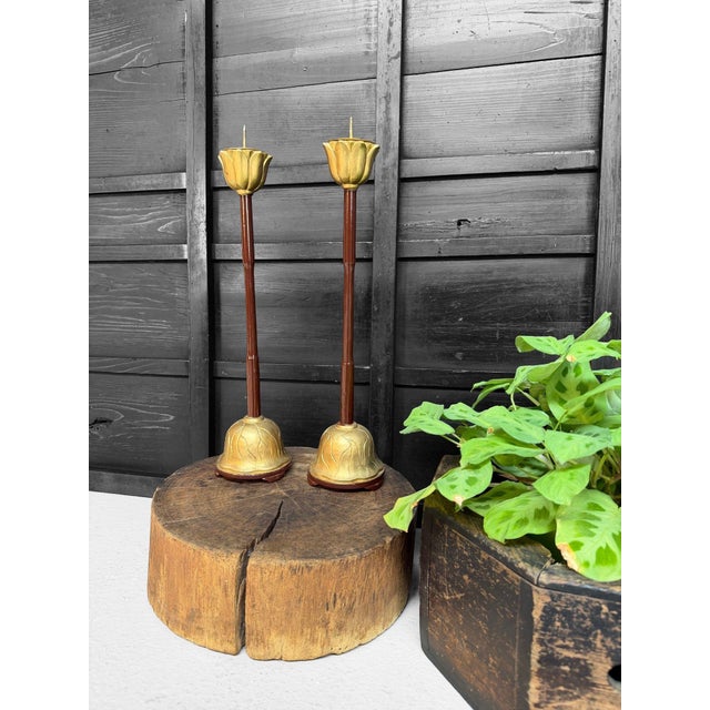 Metal Japanese Meiji Buddhist Candlesticks, 1910s, Set of 2 For Sale - Image 7 of 11