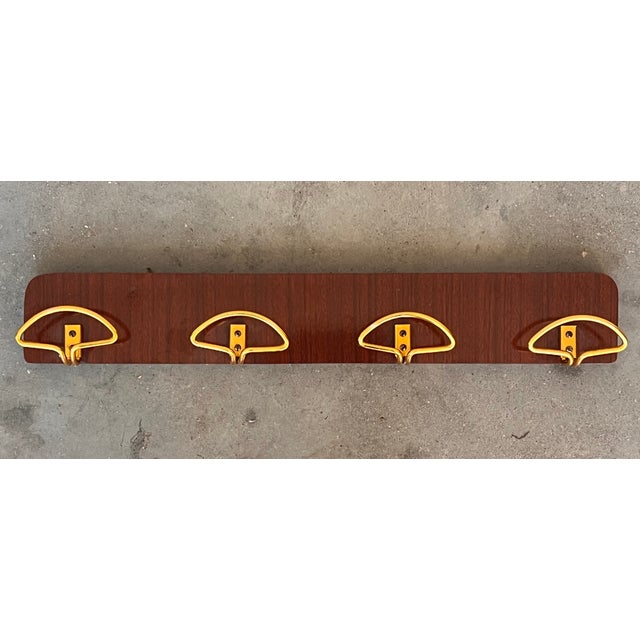 Mid-Century Modern Italian Mid-Century Modern Wood and Brass Wall Coat Hanger, 1960s For Sale - Image 3 of 9