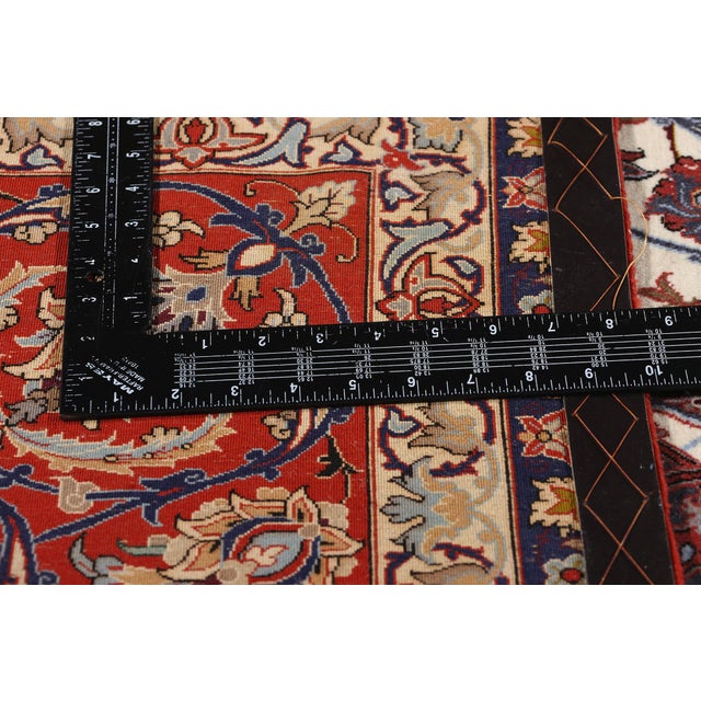 Textile Signed Seirafian Vintage Ivory Persian Isfahan Rug - 06'09 X 10'06 For Sale - Image 7 of 10