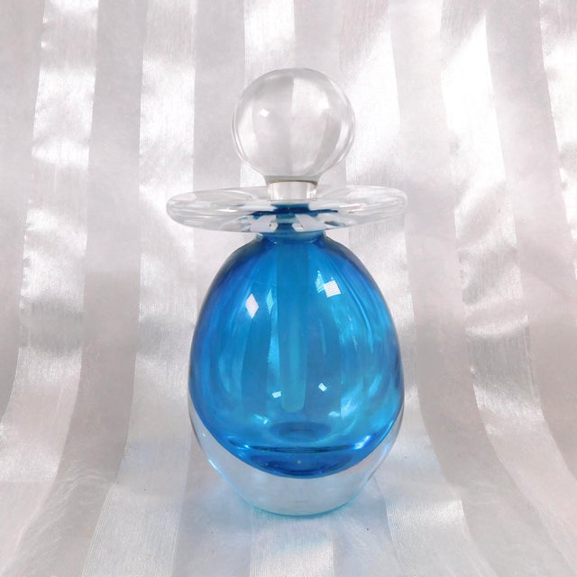 1990s Signed Blue Cased Art Glass Perfume Bottle For Sale - Image 5 of 5