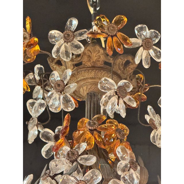 Metal Early 20th Century French Crystal and Amber Flower Chandelier For Sale - Image 7 of 11