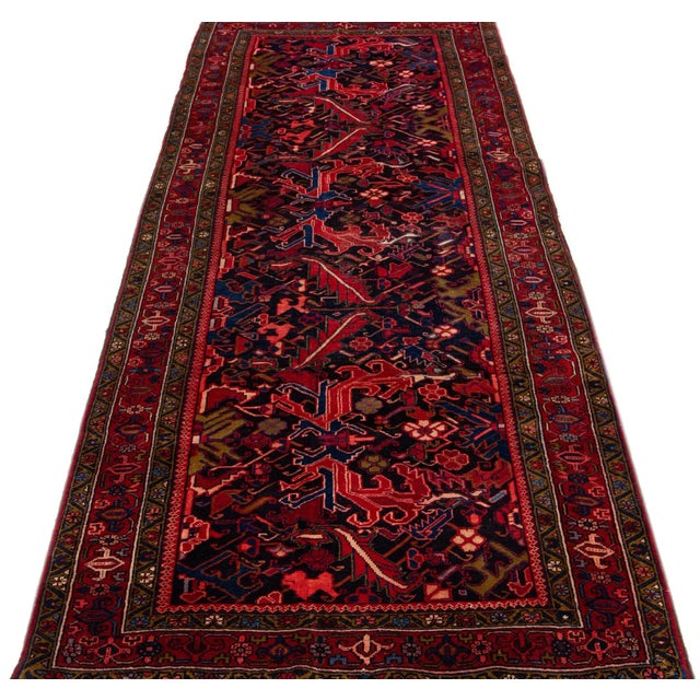 Persian 1960s Vintage Persian Hamadan Navy Blue Handmade All-Over Wool Runner For Sale - Image 3 of 6